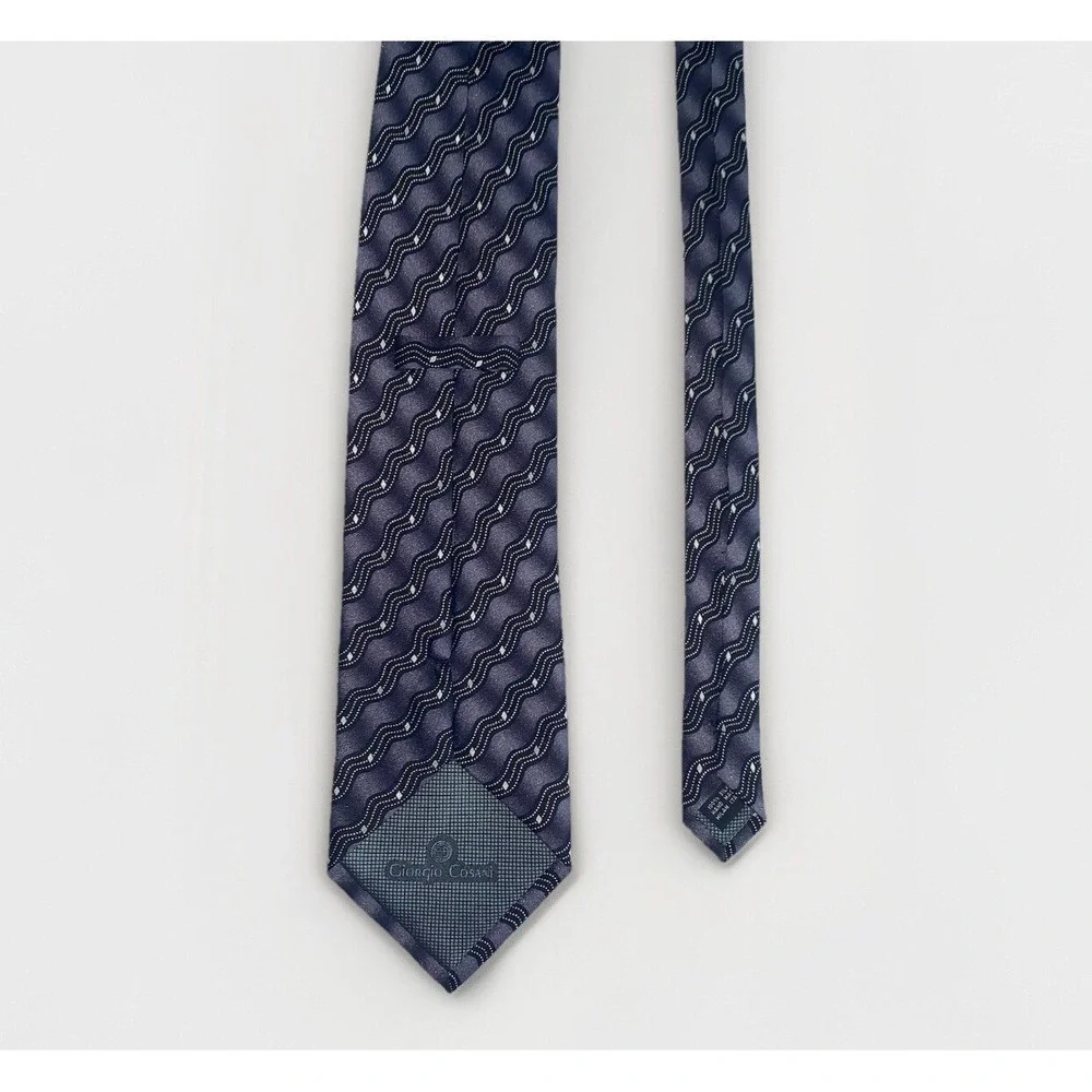 Giorgio Cosani Mens Silk Tie Blue Purple Wavy Stripe Diamond Designer Italy Made